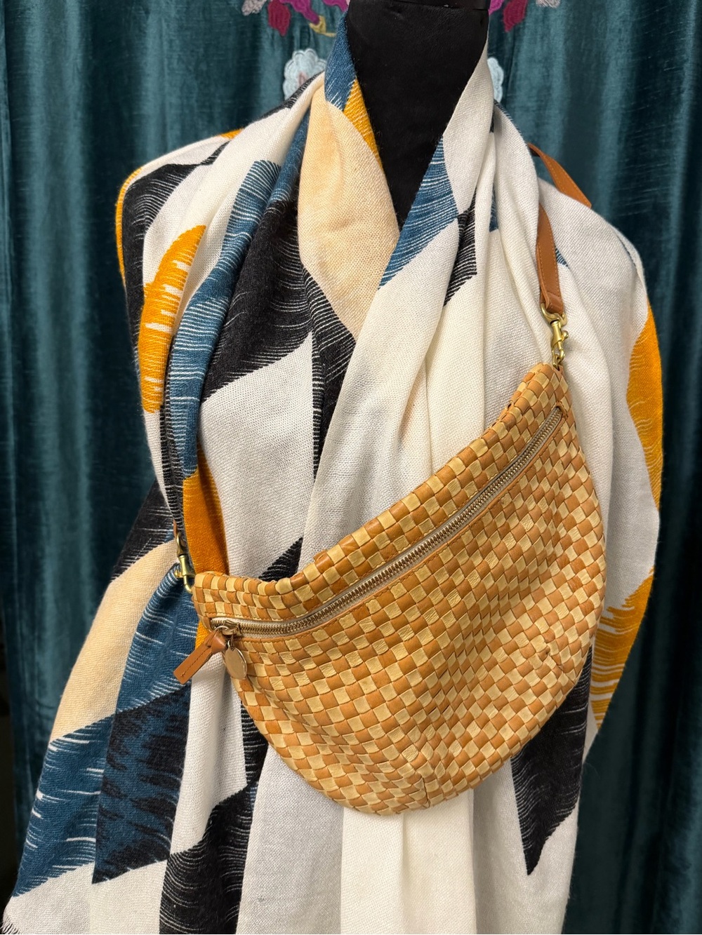Clare V Woven Tan & Light Brown Leather Crossbody Belt Bag